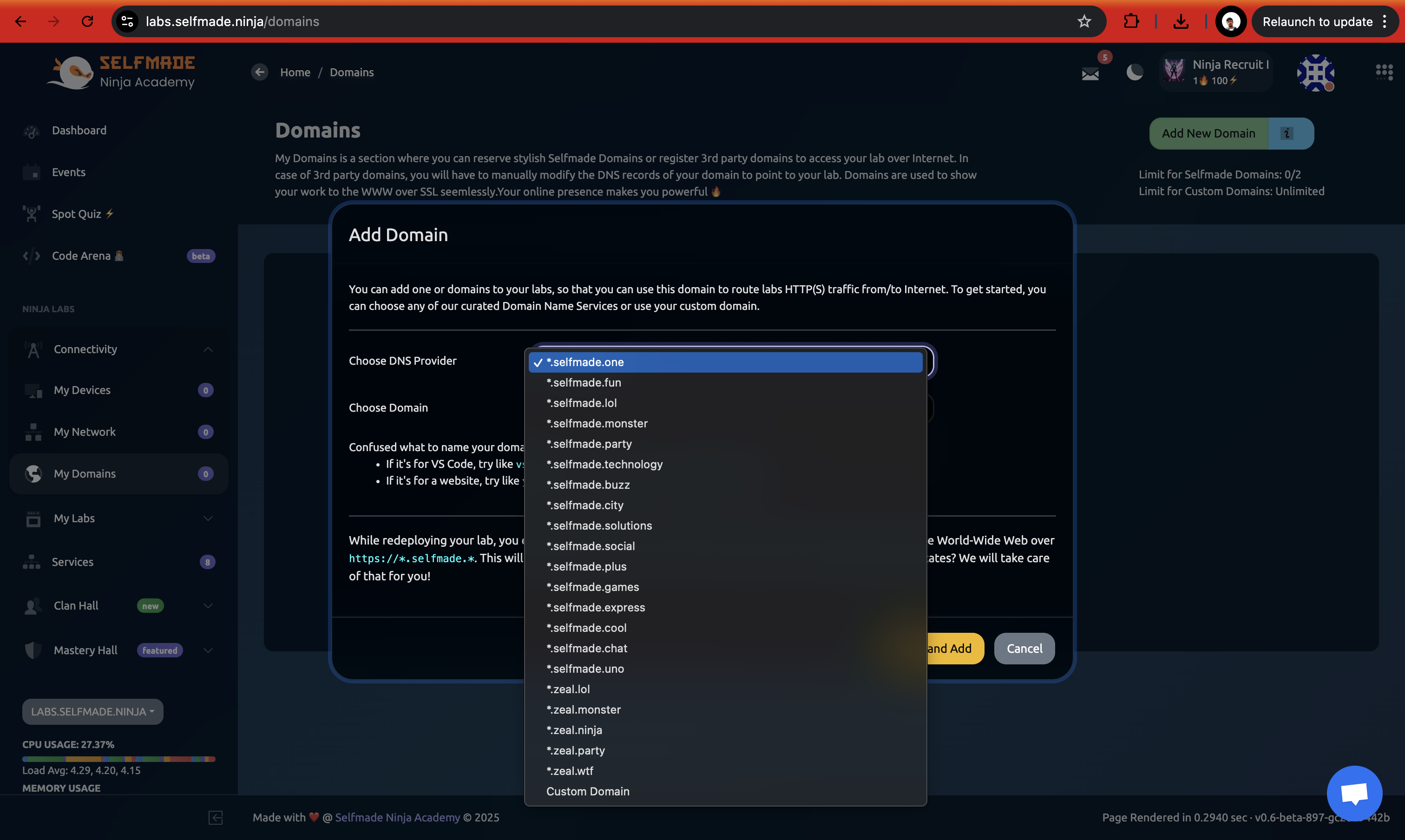 Domain Provider Selection
