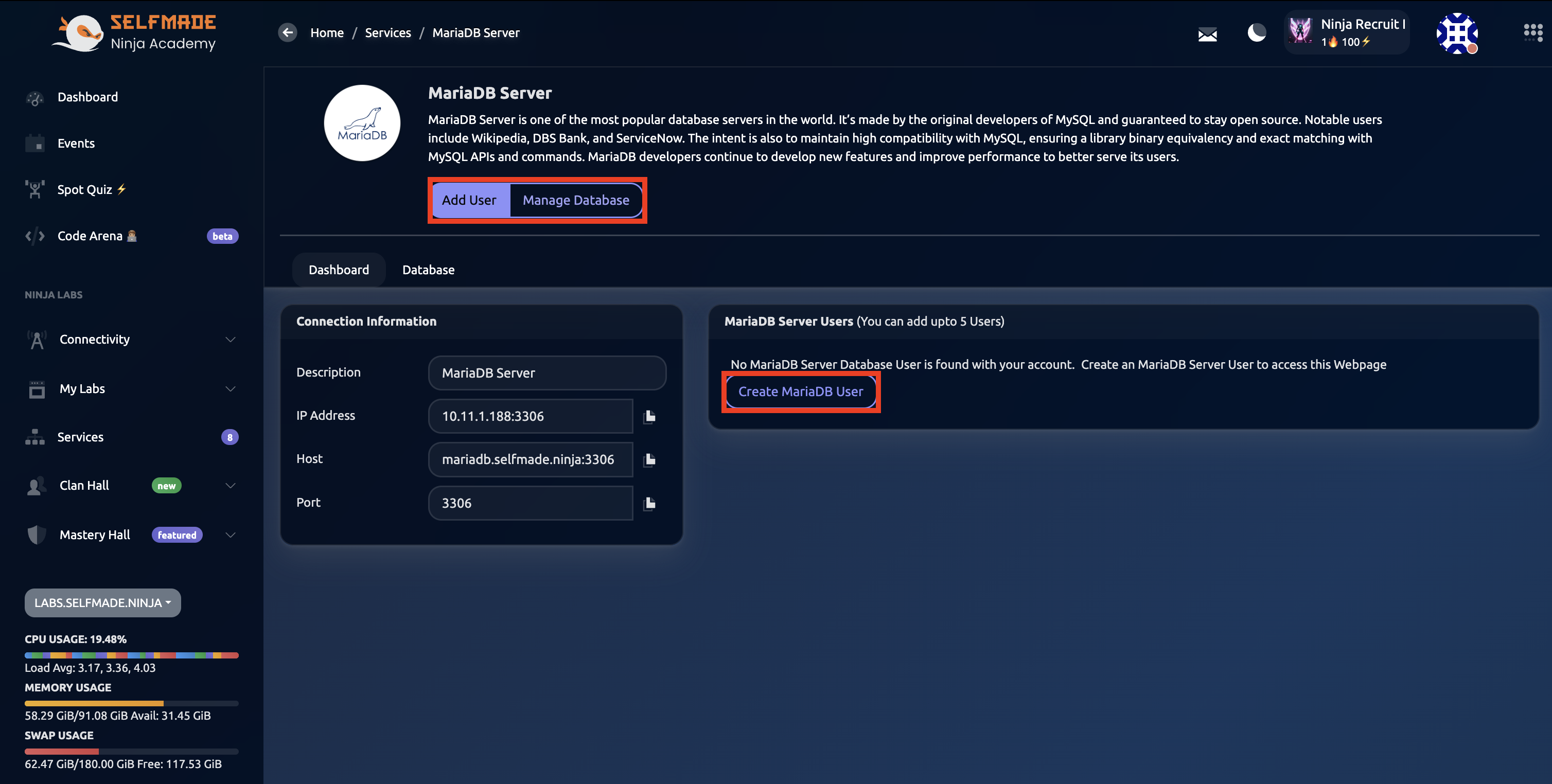 MariaDB Service Access
