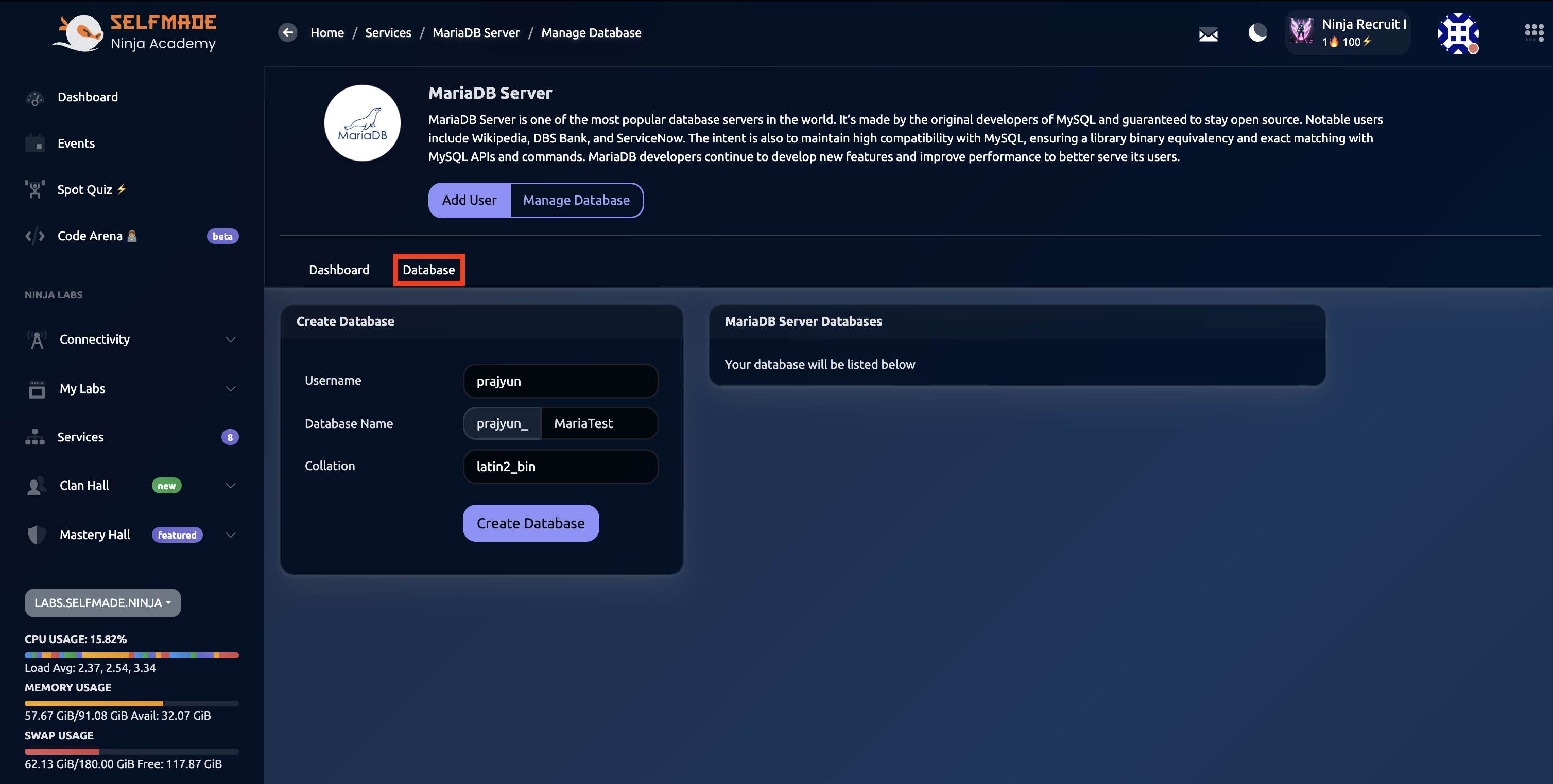 Create MariaDB User