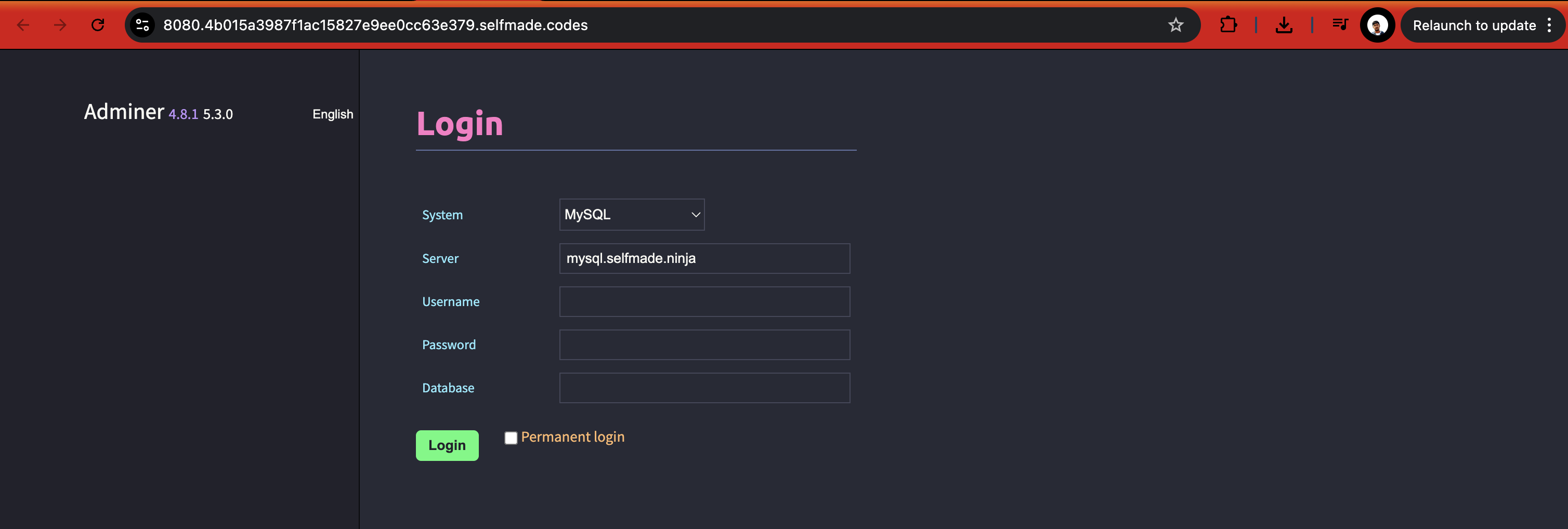 MySQL Login Interface