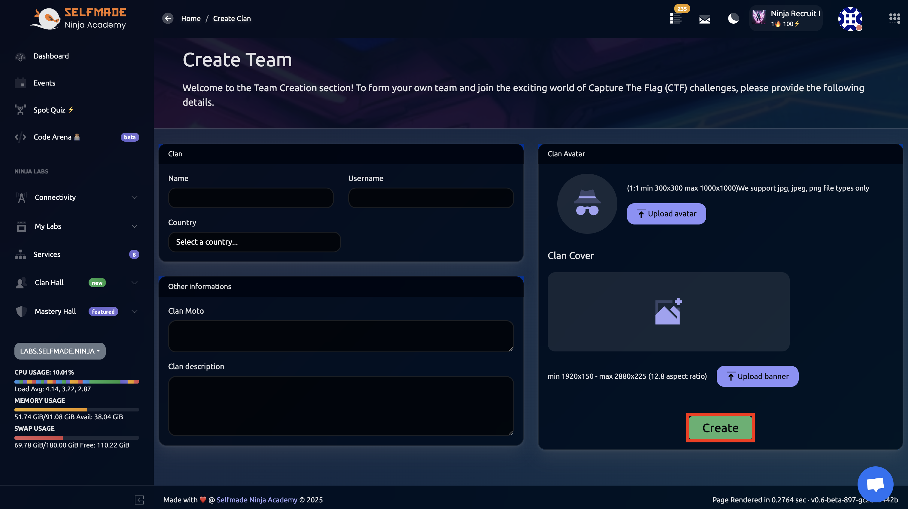 Clan Creation Interface