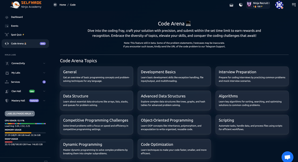 Code Arena Main Interface