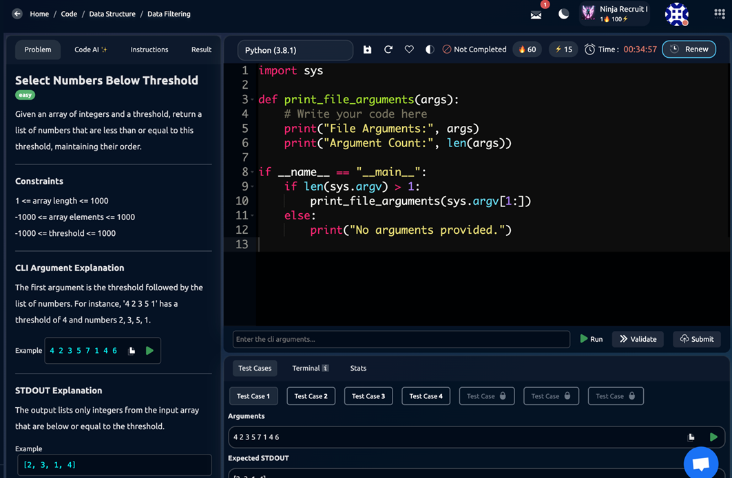 Code Arena Challenge Interface