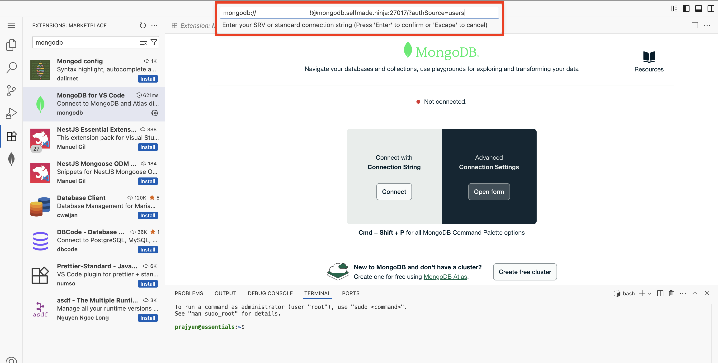 Enter Connection String