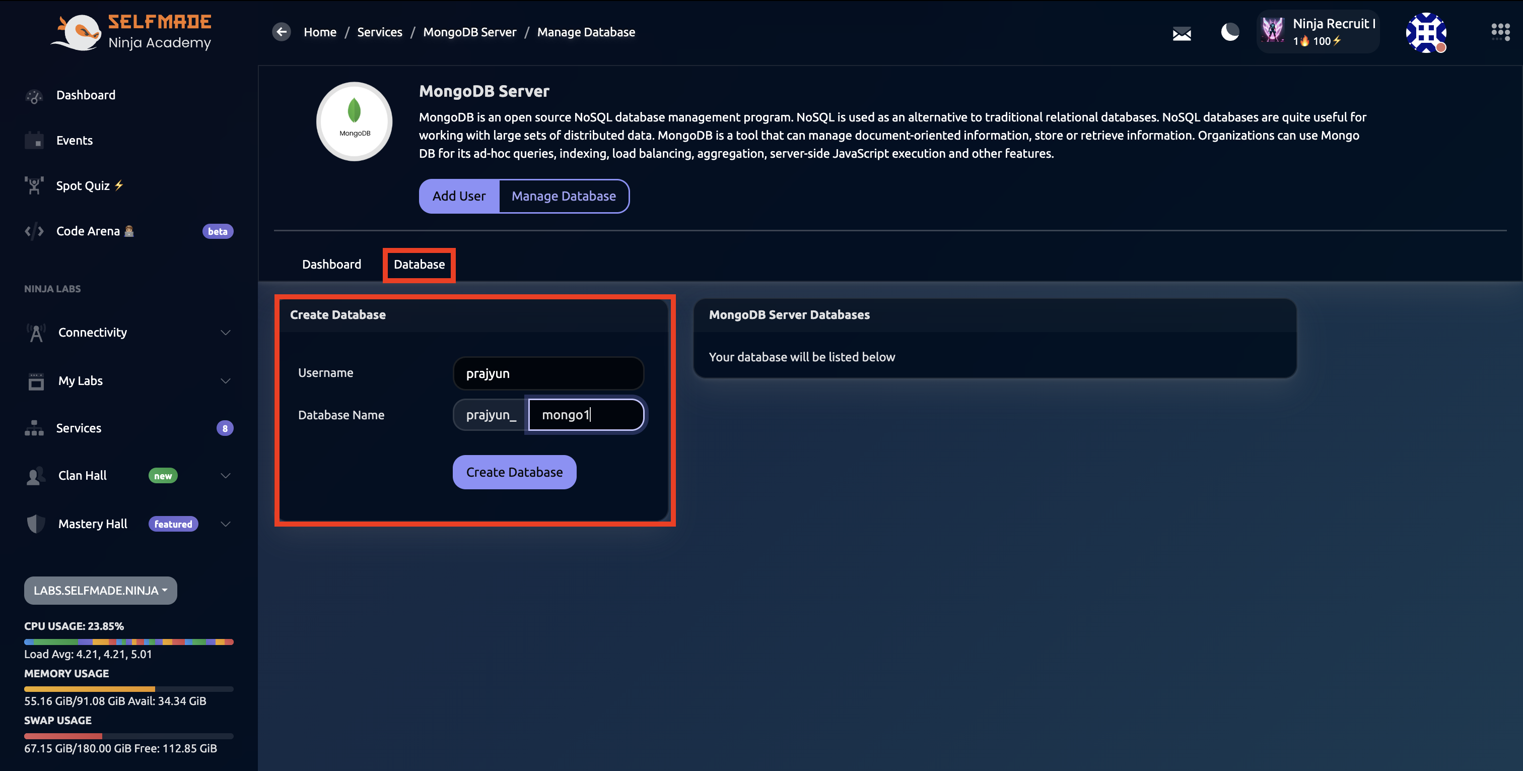 Create MongoDB Database