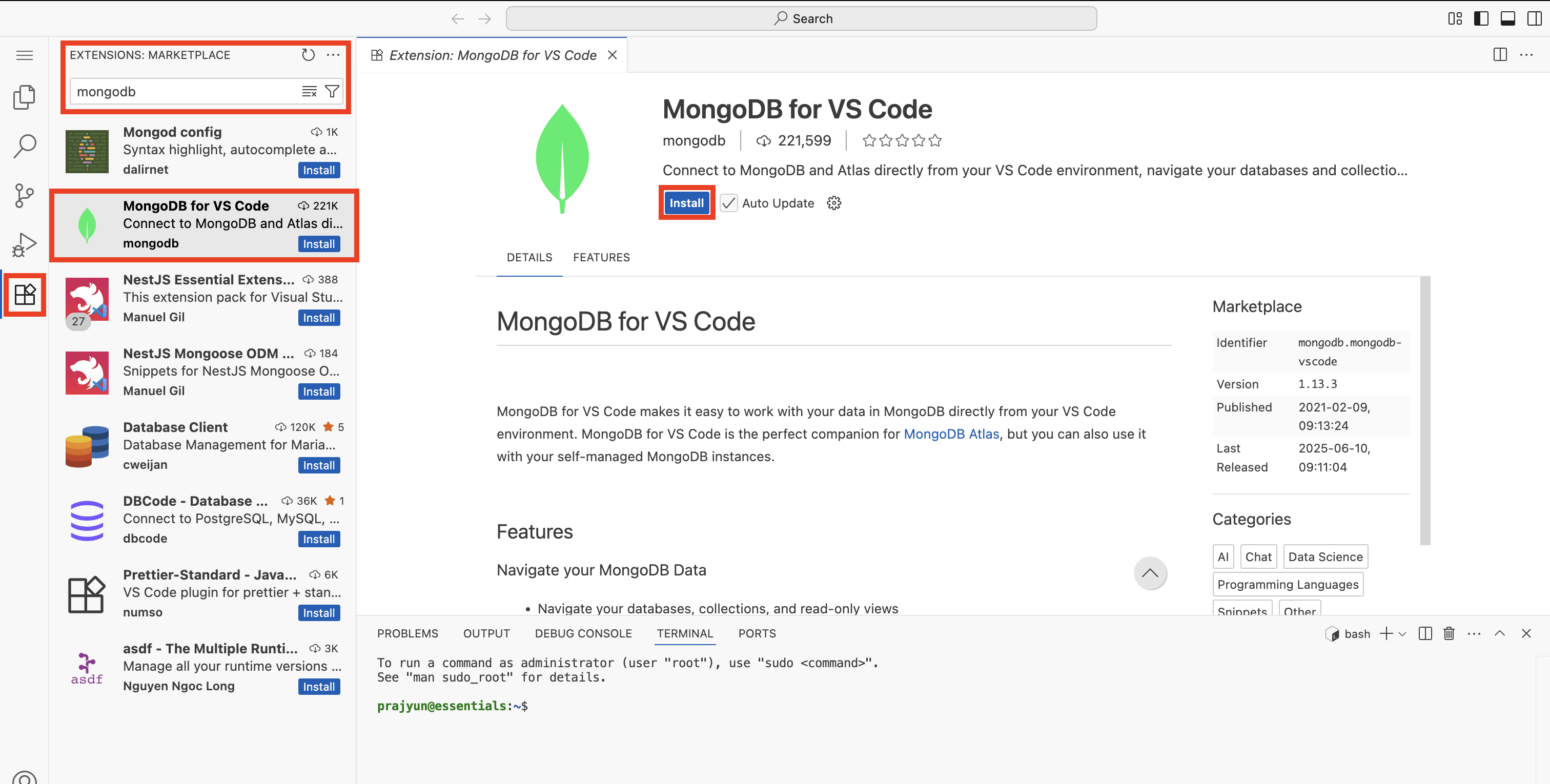 Install MongoDB Extension