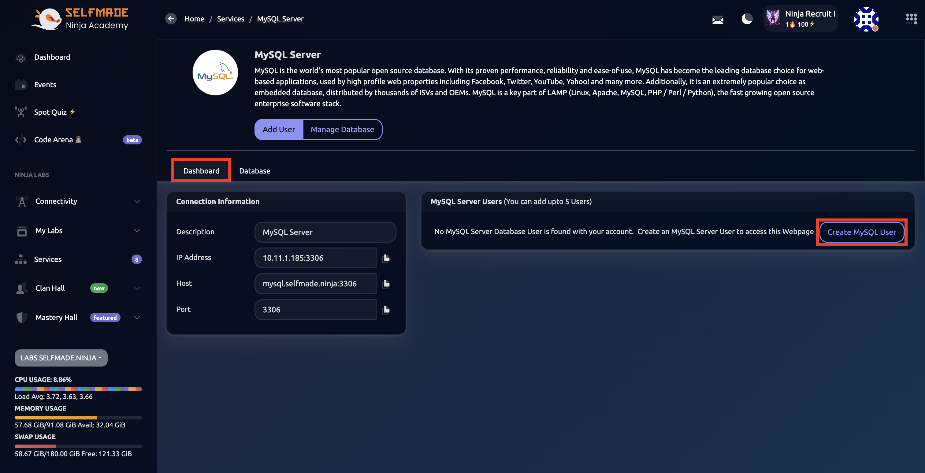Create MySQL User Interface