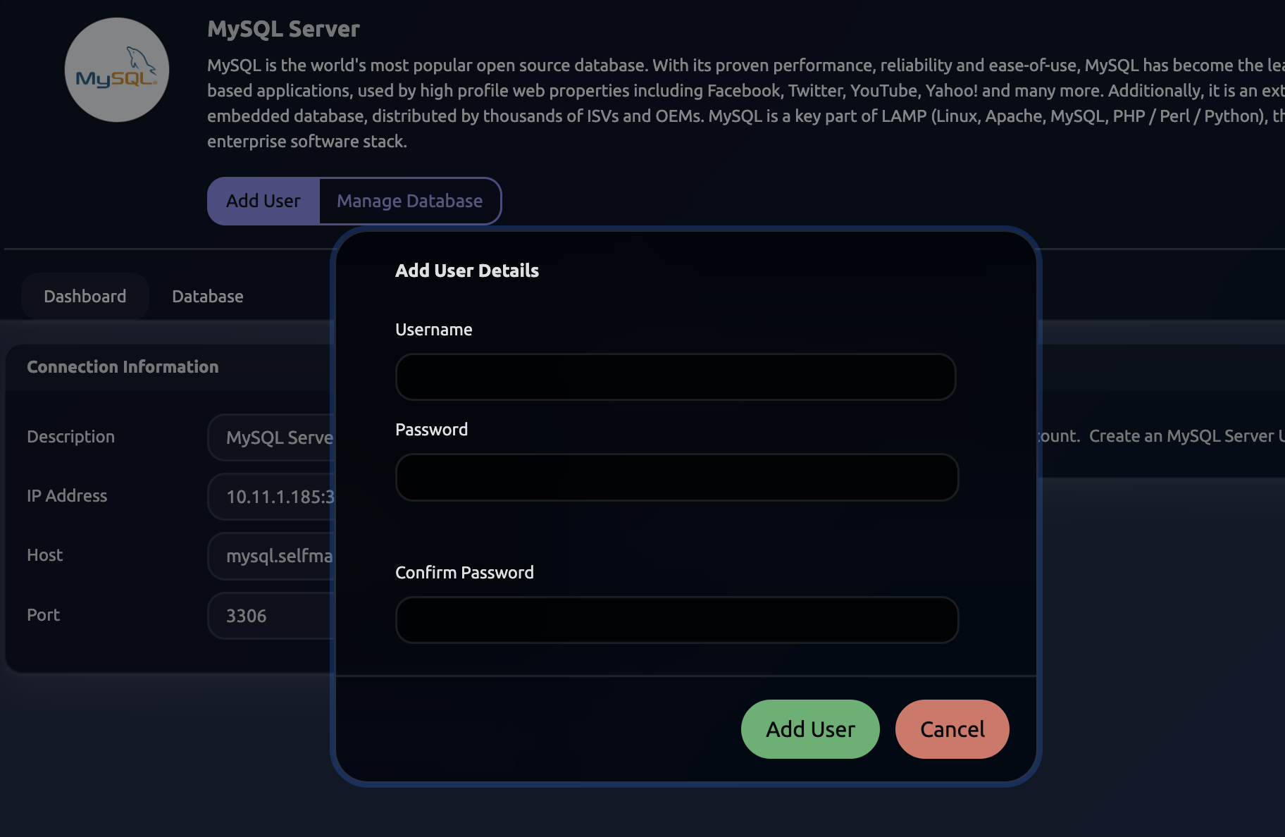 MySQL User Creation Form
