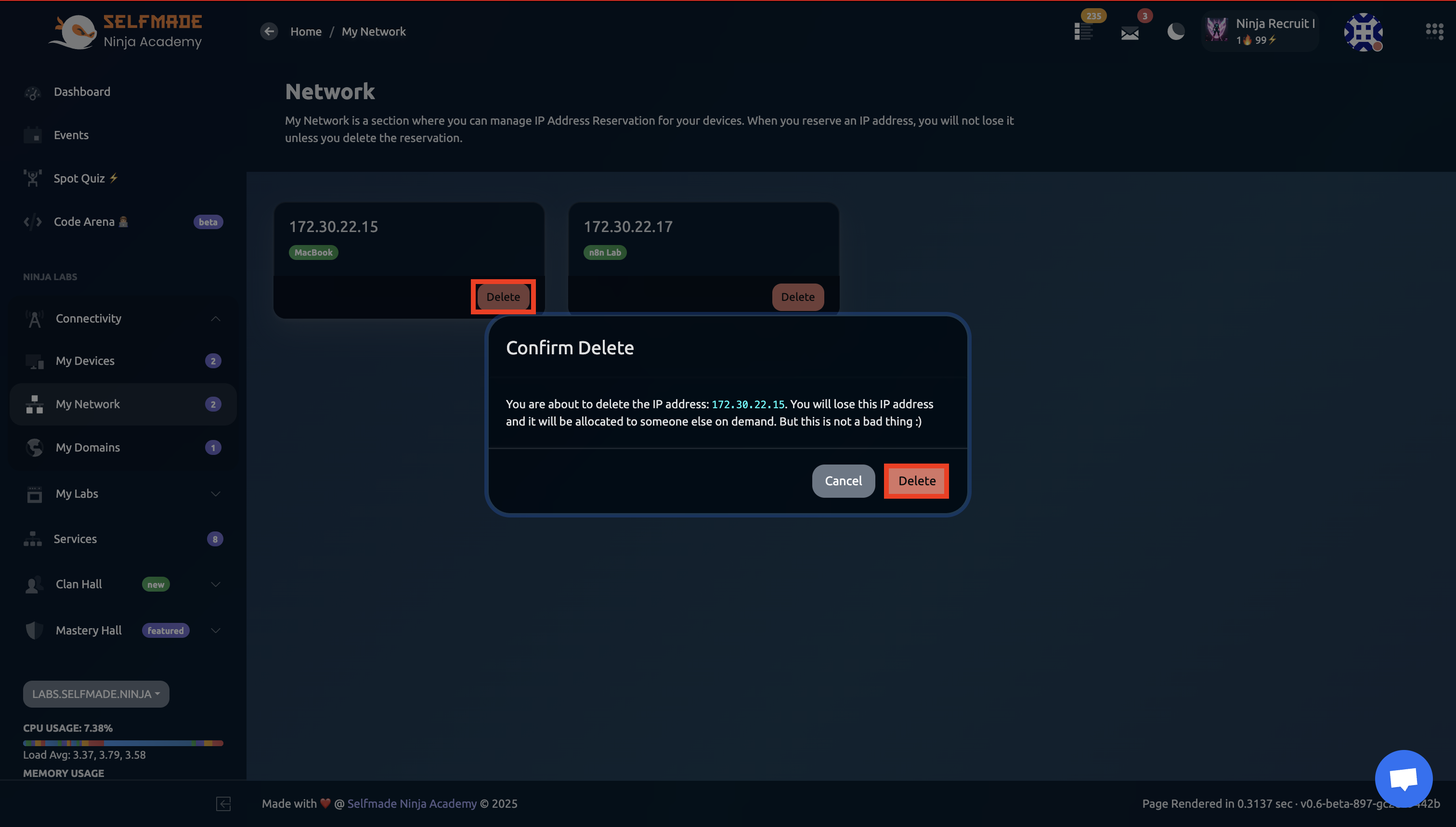 Delete Reserved IP