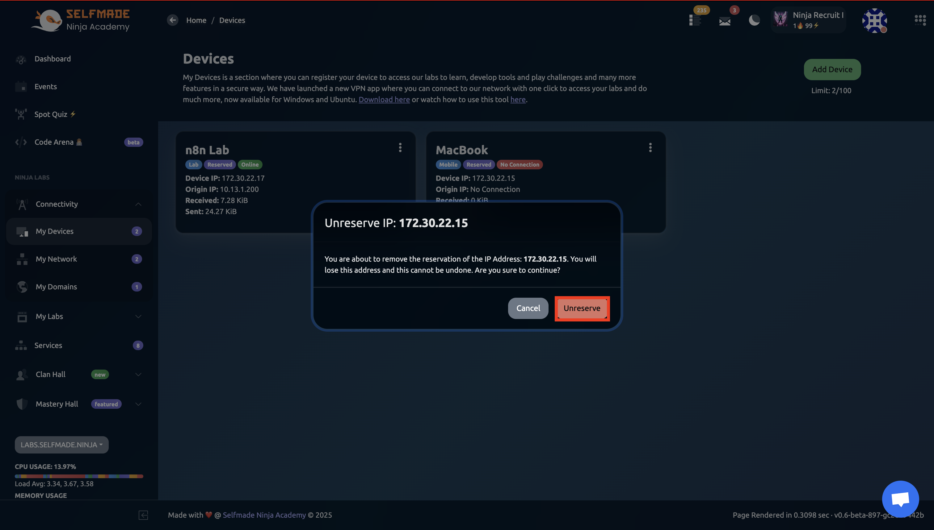 Confirm Unreserve Action