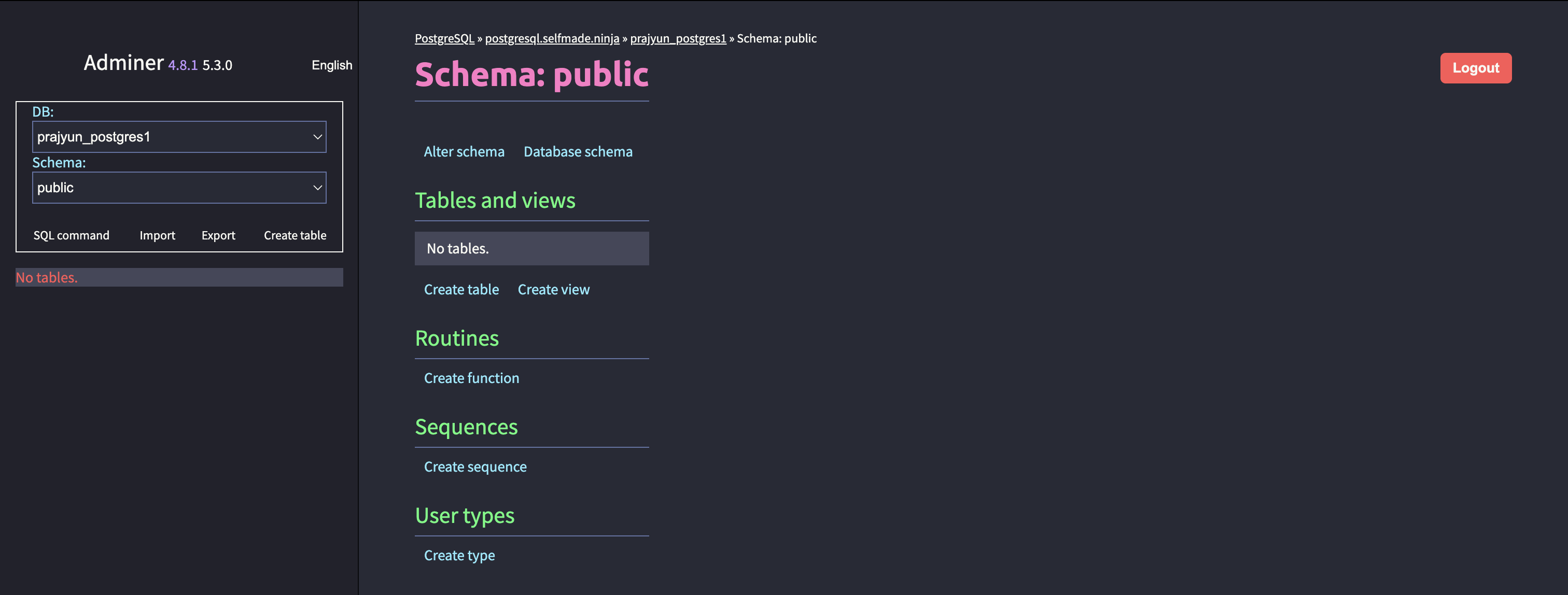 PostgreSQL Management Interface