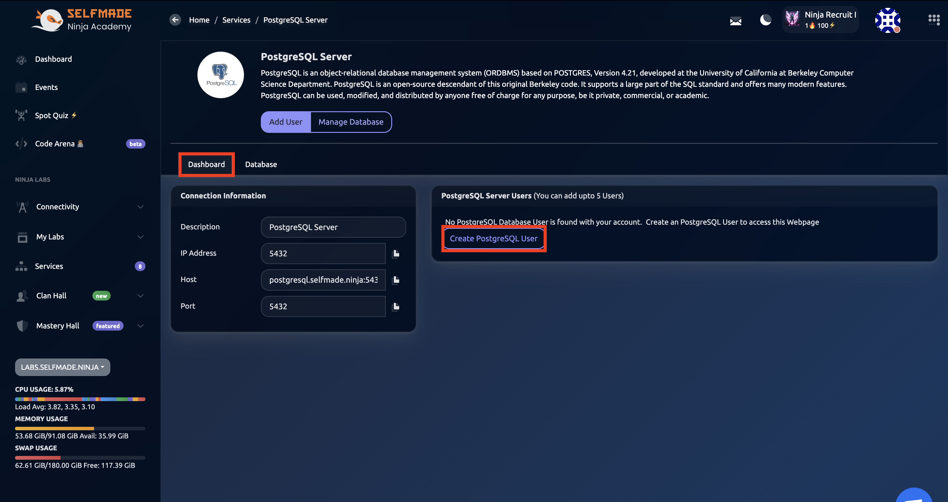 Create PostgreSQL User