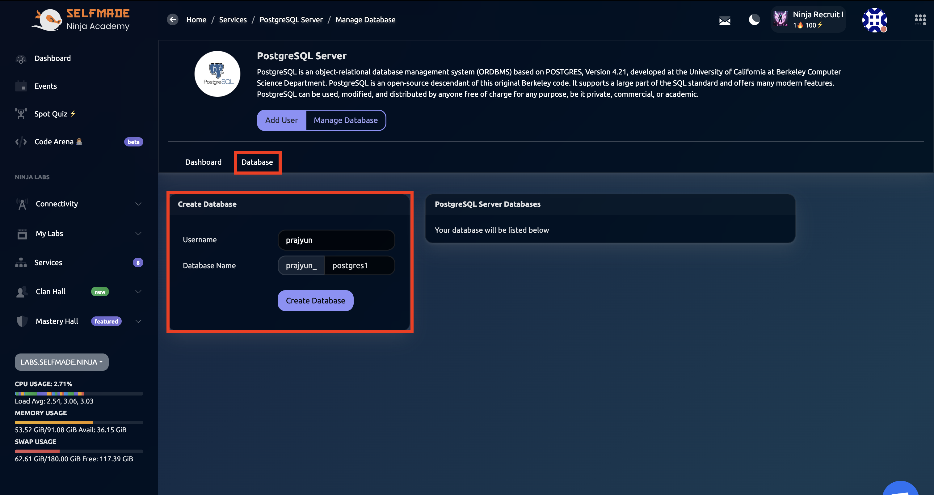 Create PostgreSQL Database