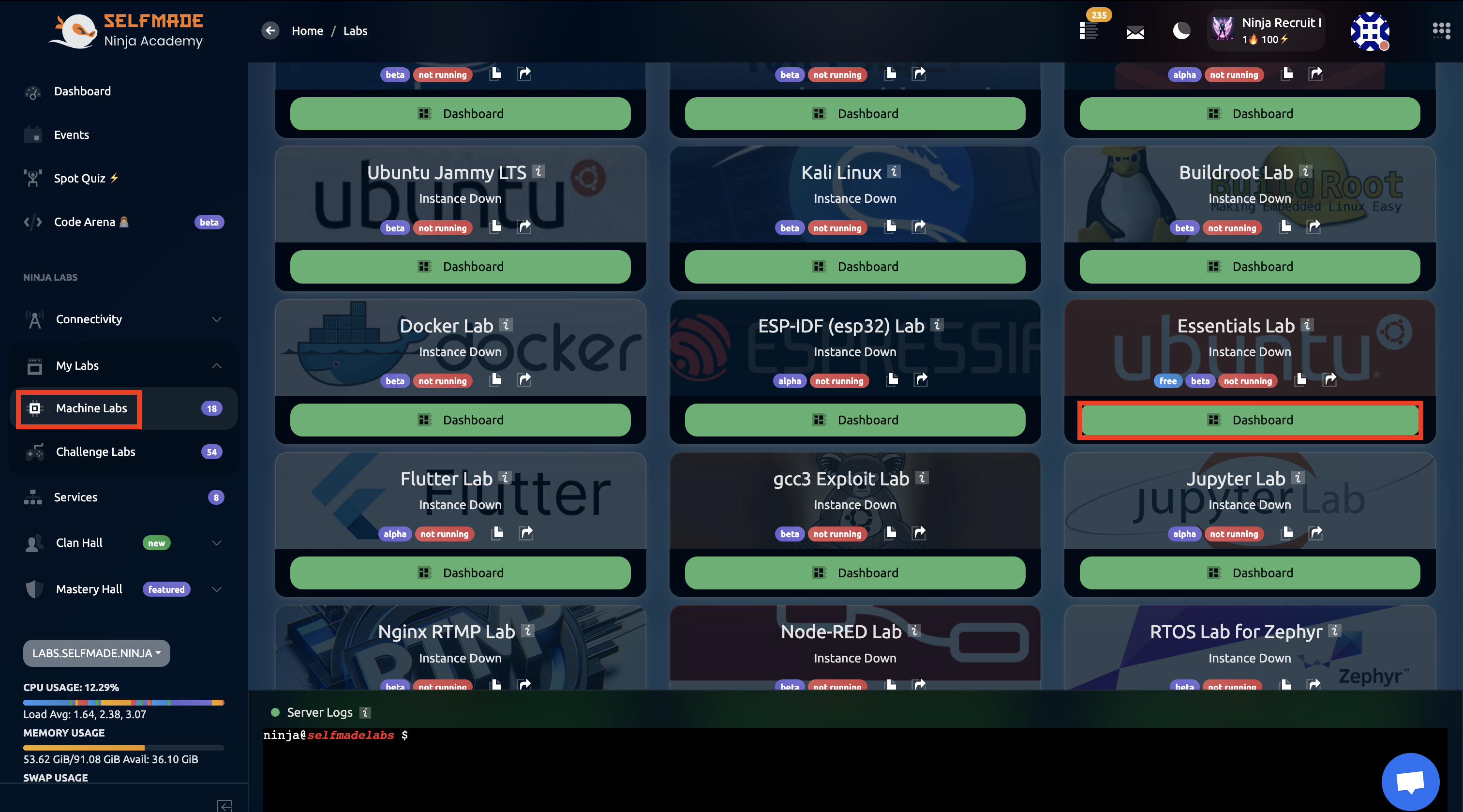 Essential Lab Dashboard
