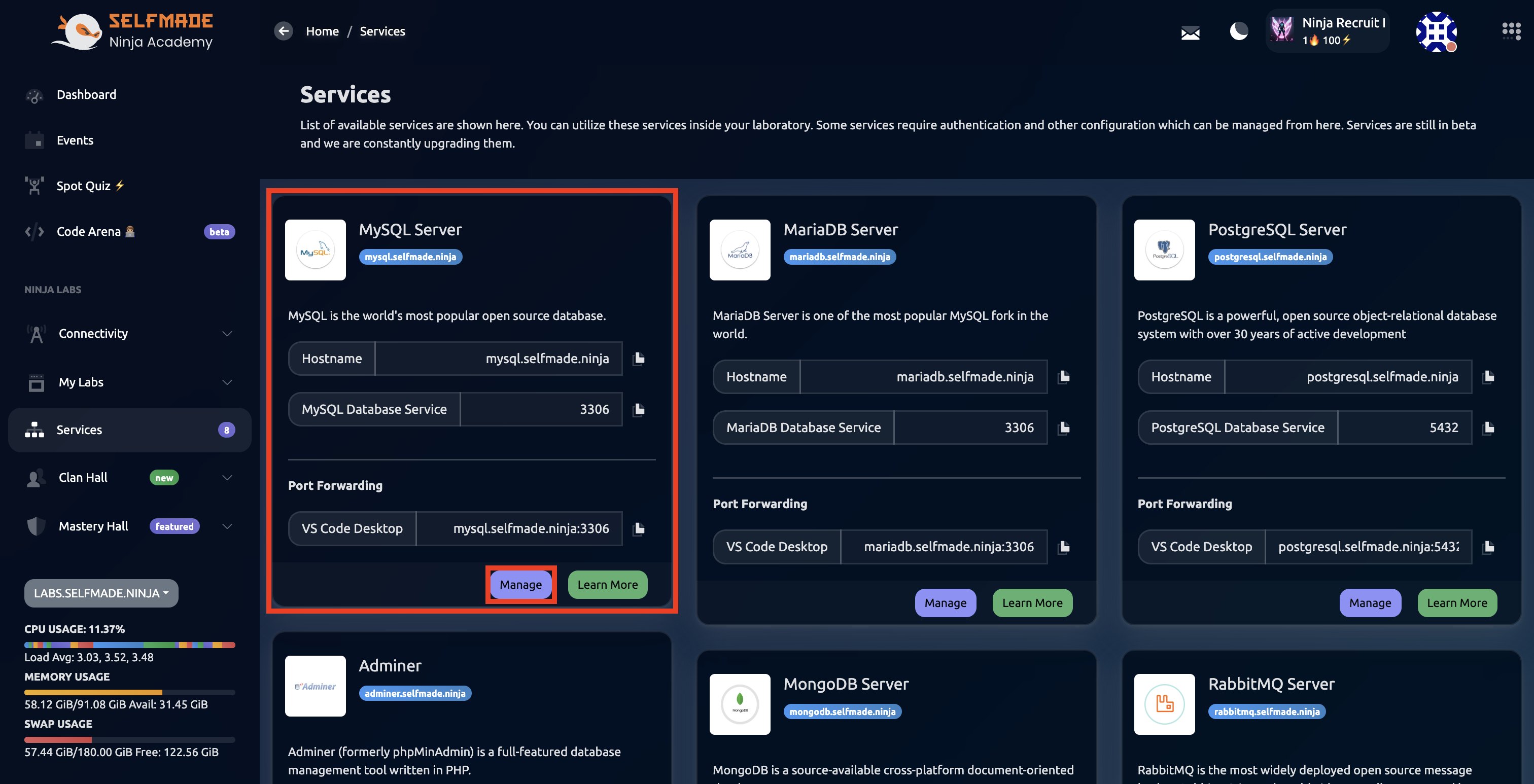 Services Dashboard