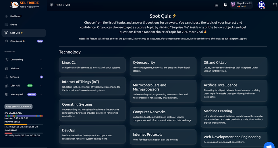Spot Quiz Main Interface